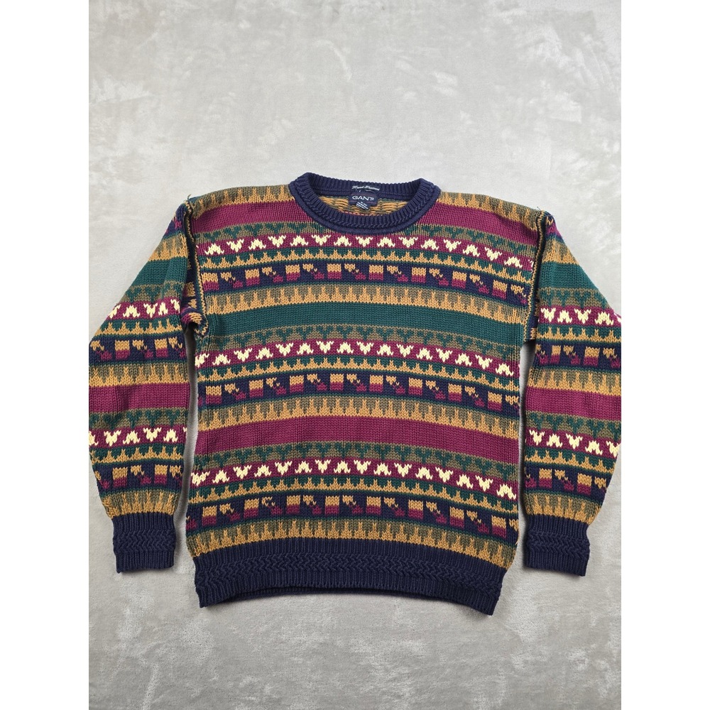 Vintage Gant Crewneck Sweater Mens M Fair Isle Geometric Hand Framed Cotton